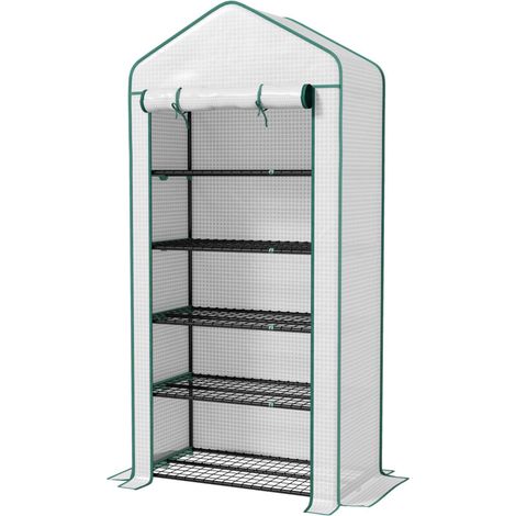 Serra da giardino a 5 livelli con 1 porta avvolgibile, copertura in PE rinforzato, resistente, dimensioni 90L x 49W x 193H cm -Crezuo