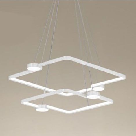 TrAdE Shop Traesio - Lampadario A Sospensione Led 60w 2 Quadrati Con Telecomando Design Moderno Bianco 71194 - (1/4)