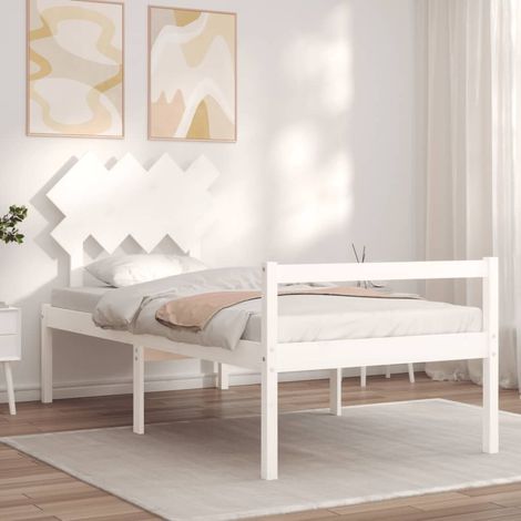 Cama para personas mayores con cabecero madera maciza blanco vidaXL (1/4)