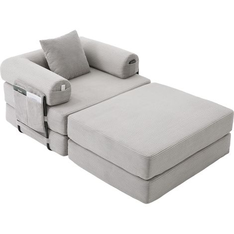 Fauteuil compressé en velours côtelé avec cadre métallique robuste – design ergonomique et rembourrage épais pour un confort durable. Avec poche latérale et coussin, combinable librement – polyvalent. (1/5)