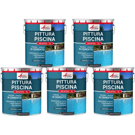 Vernici impermeabilizzanti per piscine - ARCAPOOL - 24 - 5 x 10 L Grigio Antracite - RAL 7016 - ARCANE INDUSTRIES