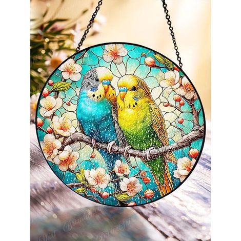 Attrape-soleil perruches 20 cm, décoration fenêtre