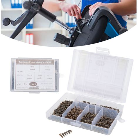 Ensemble de 1200 petites vis M2 et M2,5, vis à bois Phillips à tête fraisée, vis autotaraudeuses, kit de vis miniatures multifonctionnel pour le bricolage (1/5)