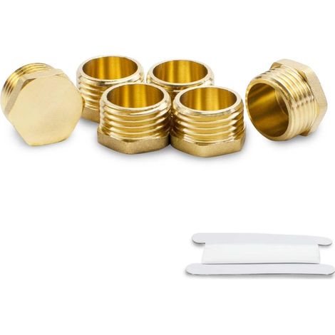 6 pièces 3/8 "mâle BSP filetage laiton mâle capuchon hexagonal douille tuyau bouchon raccords connecteur pour tuyau connexion Conversion (1/4)