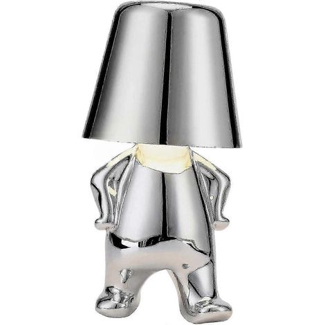 Lampe Penseur, Lampe de table tactile, Lampe de bureau LED représentant un petit penseur doré et créatif, Décoration Monsieur Who Argent (1/5)