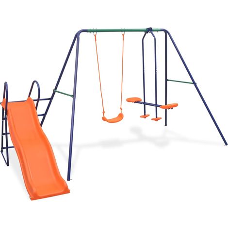 Schaukelset mit Rutsche und 3 Sitzen Orange