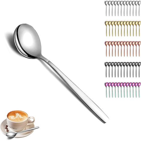 Ensemble de 12 Cuillères à Café en Argent - Acier Inoxydable Poli Brillant - Petite Cuillère à Dessert - Lave-Vaisselle (1/5)