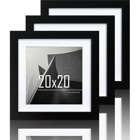 Schwarze Bilderrahmen 20x20cm Quadratisch Holz Fotorahmen 3er Set (1/5)