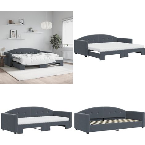vidaXL Tagesbett Ausziehbar mit Matratzen Dunkelgrau 90x200 cm Samt (1/5)