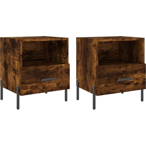 Juego de 2 mesitas de noche con cajón y compartimento abierto 40 x 35 x 47,5cm madera de ingeniería marrón y hierro DEC035813