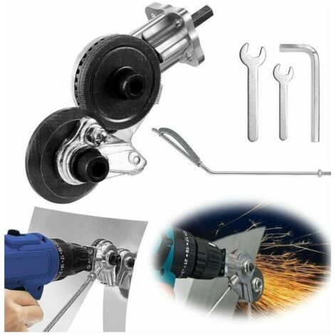 Blechknabberer, elektrischer Bohrplattenschneider, Doppelkopf-Blechschneider zum Schneiden von Eisen, Stahl, Kupfer, Aluminium (geeignet für 12 V/21 V Lithium-Bohrer) FLITI