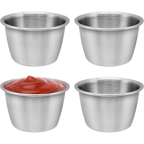 4 cuencos para salsas, de acero inoxidable, versátiles, mini cuencos para salsas, aderezos y aperitivos (6 x 3,8 cm) (1/5)