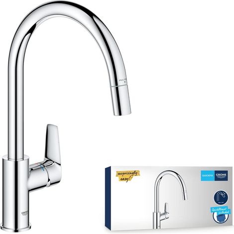 Robinet de Cuisine, Mitigeur Monocommande Evier, Mousseur Extractible, Bec Haut, Zone de Rotation 360°, Chromé, 30550000 (1/5)