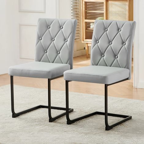 AINPECCA Dining Chairs Metal Legs 8.5cm Thick Seat Padded Home Office 2pcs Light Grey PU