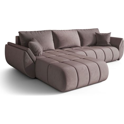 Canapé d’angle velours convertible avec coffre design moderne ARCO angle gauche-Vieux rose-angle gauche (1/5)