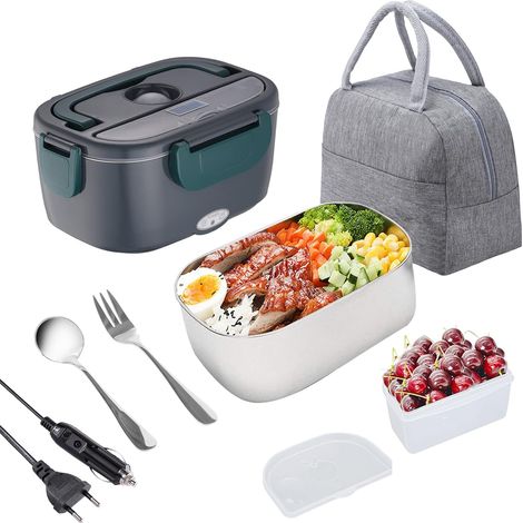 1 Boîte à lunch électrique, 60 W, 12 V/24 V/220 V, récipient 1,5 L, acier inoxydable, sac isotherme, voiture bureau maison (1/5)
