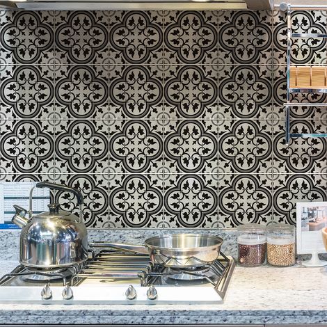 Sticker Mural Carrelage adhésif Cuisine Salle de Bain - 24 STICKERS CARREAUX DE CIMENT AZULEJOS GISELA - 24stickers10x10cm (1/5)