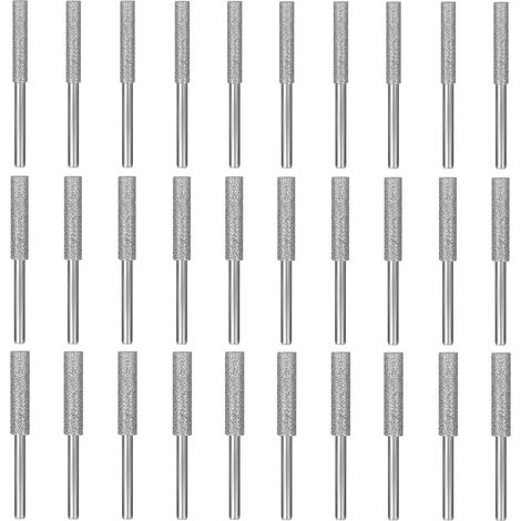 Diamant-Kettensägenschärfer, 30-teiliger Kettensägenschärfer, Kettenschärfvorrichtung, 3 Größen 4 mm 4,8 mm 5,5 mm Schleifsteine, zum Schärfen und Schleifen, Silber (1/5)