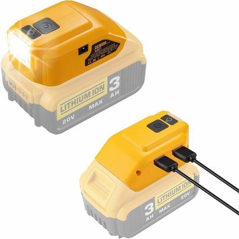 Adaptateur de batterie lithium-ion 14,4V / 18V / 20V pour Dewalt avec connecteur CC et 2 chargeurs USB (1/5)