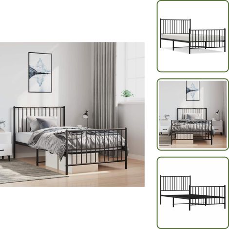 Bettgestell mit Kopf- und Fußteil Metall Schwarz 100x200 cm - Metallbett - Doppelbett - Boxspringbetten - Bettgestell Schwarz - Schlafzimmermöbel
