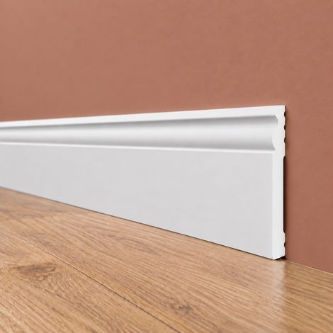 pacco da 132 ML di Battiscopa DUCALE bianco basso spessore 120x10mm in POLIMERI - Polistrutturato