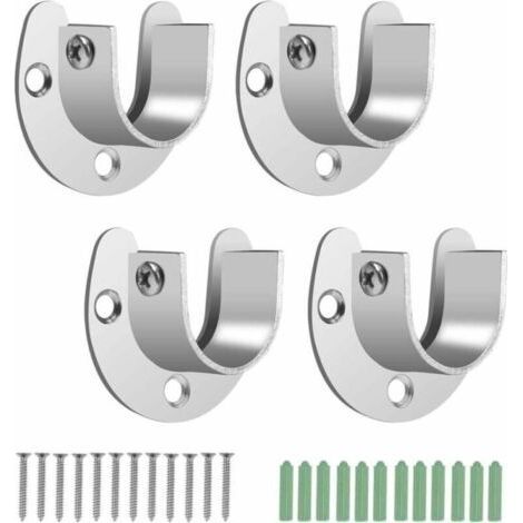 4 x 28mm Stainless Steel Clothes Rod Brackets for Wardrobe, Cupboard or Shower Curtain Rod (28mm) (1/5)
