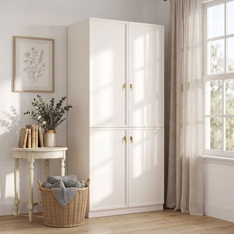Armoire de Chambre Blanche 90x48x200cm Penderie Haute Moderne avec Tringle, Porte-Pantalons Coulissant et 3 Étagères pour Salon Adulte Enfant (1/5)