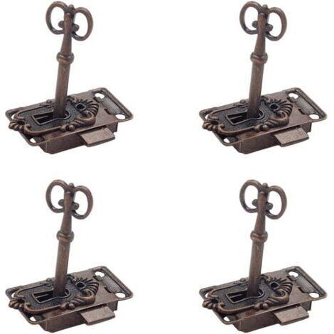 4 Stück Vintage Schloss Set Antik Möbelschloss Schranktürschloss Antik Vintage Schranktürschloss Antikes Schloss und Schlüssel Dekoratives Möbelschloss Schrankschloss für Schließfächer (1/4)