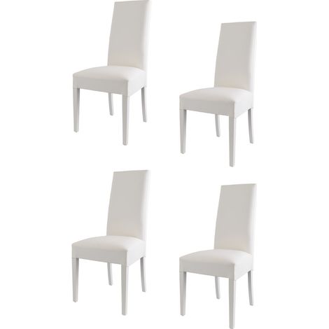 Tommychairs - Set 4 sedie modello Glory per cucina e sala da pranzo, struttura in legno di faggio verniciata bianco, seduta e schienale imbottiti e rivestiti in pelle artificiale bianca (1/4)