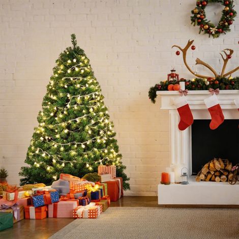 Jiubiaz Sapin de Noël artificiel LED 210 cm, 400 LED blanc chaud, PVC et métal (1/4)