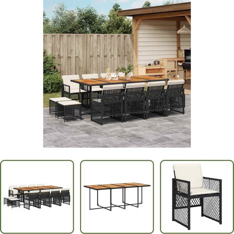 vidaXL Chaise de jardin - Ensemble à manger de jardin 13 pcs coussins noir résine tressée (1/5)