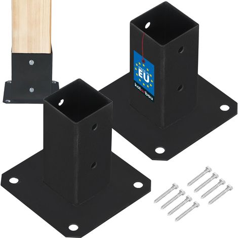 Support de poteau en bois vissé sur béton, acier noir 50x50 mm, 2 pièces (1/5)