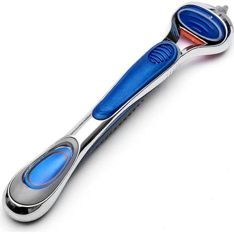 rasoir electriques hommes-Rasoir Manuel 5 Lames Bleu - Compatible avec Tous les Rasoirs Standards (Manche et Support Inclus) (1/2)