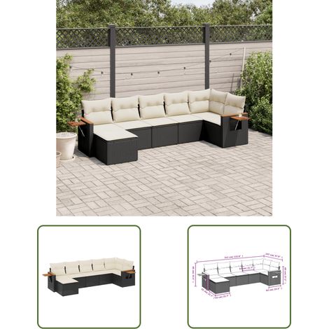 The Living Store 7-tlg. Garten-Sofagarnitur mit Kissen Schwarz Poly Rattan - Gartenmöbel - Sofasatz - Rattan Möbel - Outdoor Furniture - Gartengeräte (1/3)