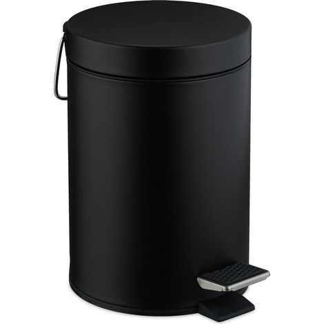 Poubelle à cosmétiques, 3 L, seau intérieur amovible, métal, salle de bain & WC invités, avec couvercle, noir (1/5)