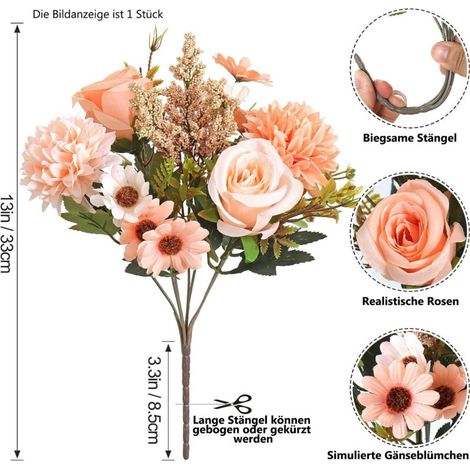 Lot de fleurs artificielles – Hortensia et rose réalistes pour mariage, table et décoration de maison,Champagne