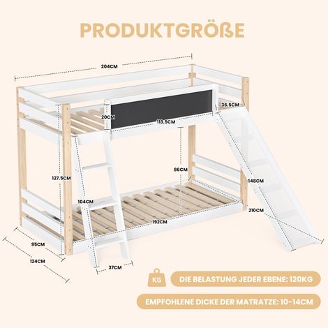 Lit superposé enfant avec toboggan et escalier,bois+PB stable,portail 4 côtés,certifié EN747,adapté aux matelas 90×200 et 90×190 cm (1/5)