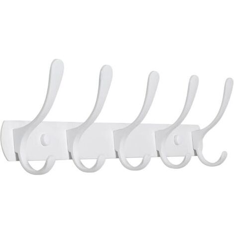 Porte-manteau mural Blanc 5 Crochets - Porte-manteau mural En métal avec 5 crochets - Idéal dans le débarras,l'entrée,robuste - Dimensions: 40,6 x 10 x 6,6 cm - Capacité de charge: 13,6 kg (1/4)
