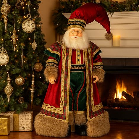 Babbo Natale decorativo con vestito scozzese, statuetta natalizia h 76 cm (1/4)