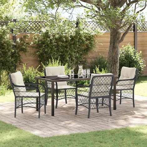 Set da Pranzo per Giardino con cuscino 5 pcs Nero polyrattan vidaXL (1/5)
