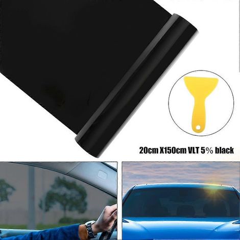Film solaire teinté noir transparent 20 cm x 150 cm pour pare-brise de voiture, protection solaire anti-UV, accessoires auto, kit de protection solaire (1/5)