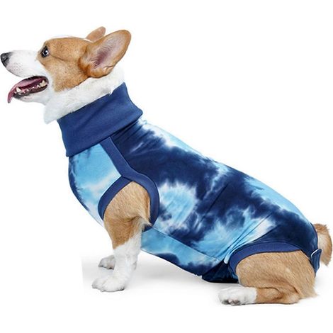 Combinaison postopératoire pour chiens de petite et moyenne taille, facile à enfiler et à retirer, confortable et respirante, bleue S. (1/2)