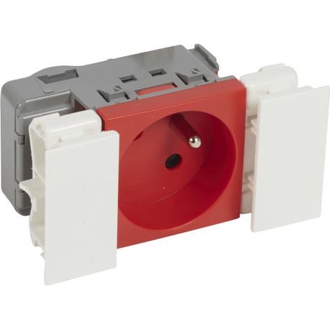 Prise 2P+T appareillage 45 Logix à connexion auto livrée avec 2 Normaclips rouge RAL320 (49141)