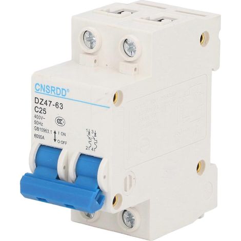 Disjoncteur miniature bipolaire 400 V 25 A, montage sur rail DIN, disjoncteur basse tension DZ47-63 C25