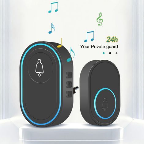 Sonnette de porte étanche IP67, à brancher, portée de 300 m, 39 mélodies puissantes, volume réglable sur 5 niveaux et indicateur LED. (1/3)