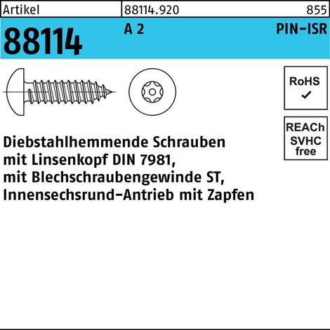 Vis R 88114 antivol Liko ISR Tourillon 4,8x 50 A 2 100 pièces
