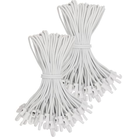 Spanngummis mit Haken 100 Stück, 25 cm, dehnbar bis 50 cm, weiß (1/5)