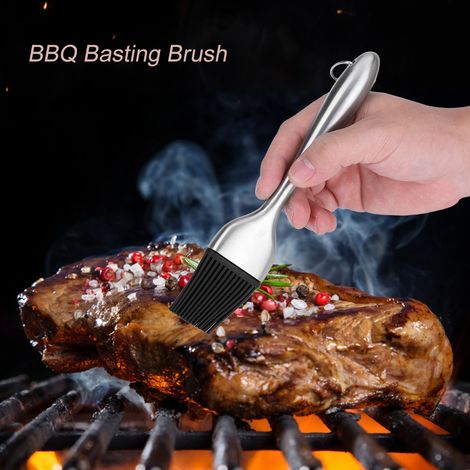 Pinceau à badigeonner pour barbecue avec manche en acier inoxydable et tête en silicone (20 cm) (1/5)