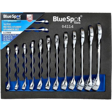 BLUESPOT SPANNER SET 14PC COMBINATION METRIC 6-19MM STUBBY WRENCH SET 04114