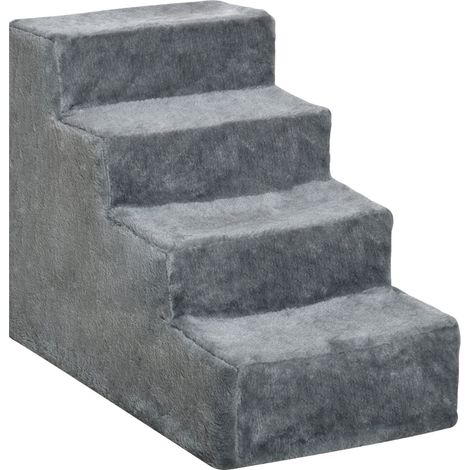 Escalera para perros y gatos de 4 peldaños, 60 x 35 x 44 cm, gris claro, hasta 5 kg (1/5)